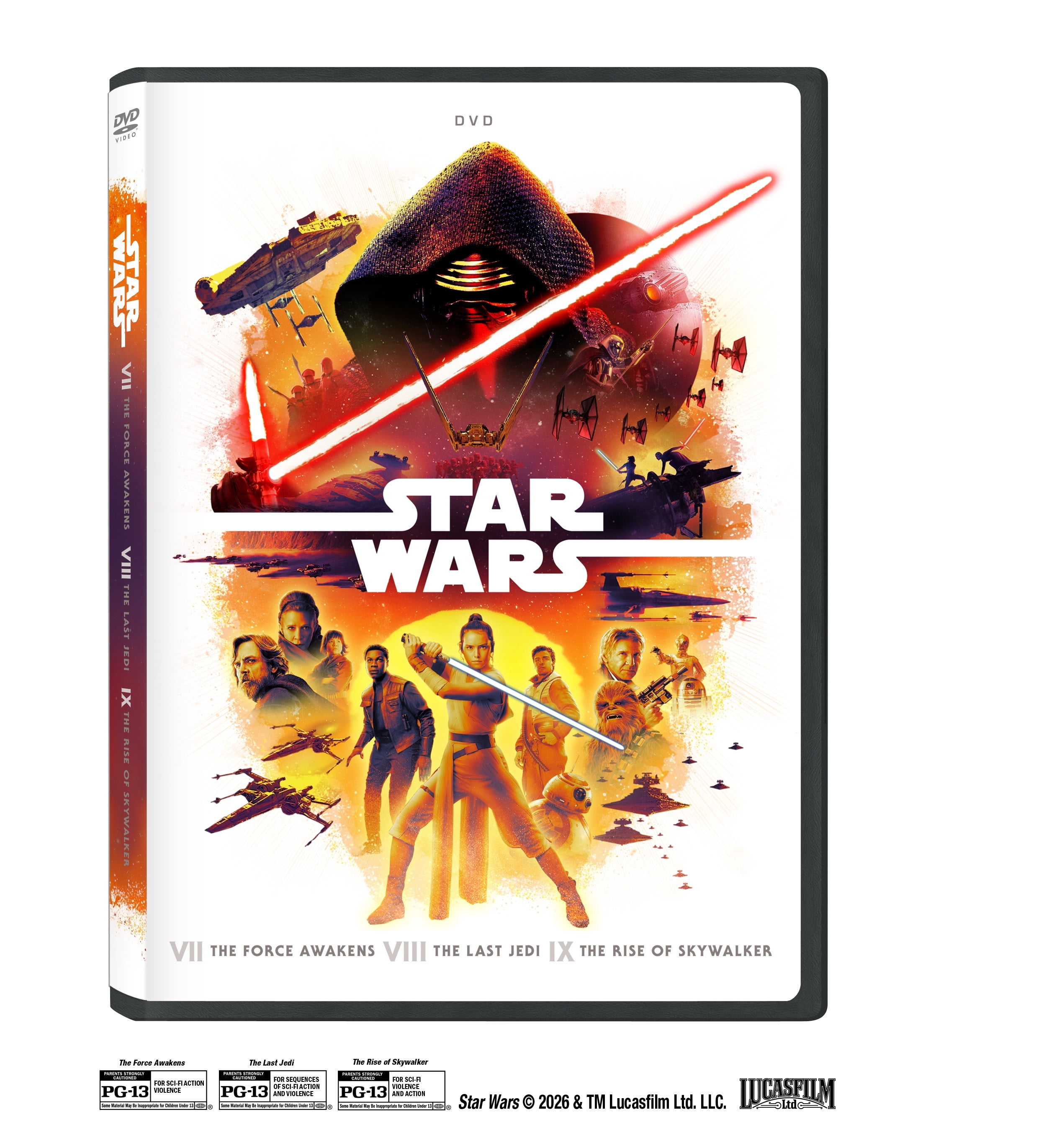 Disney, Star Wars: Sequel Trilogy DVD, complete trilogy, rated PG