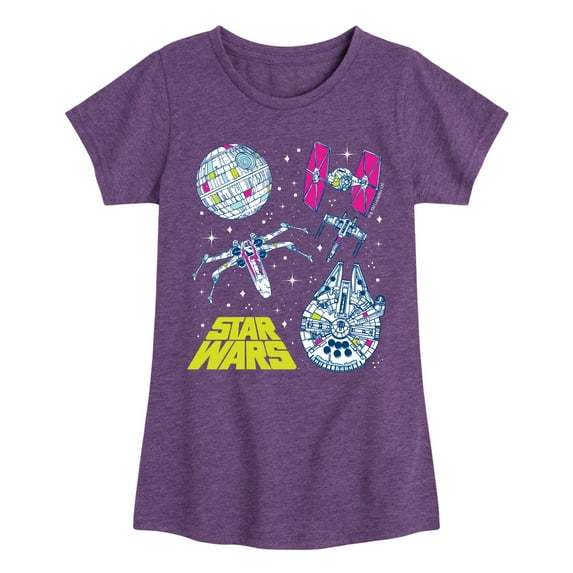 Star Wars - Millennium Falcon, Death Star, & Ships - Toddler And Youth Girls Fitted Short Sleeve Tee