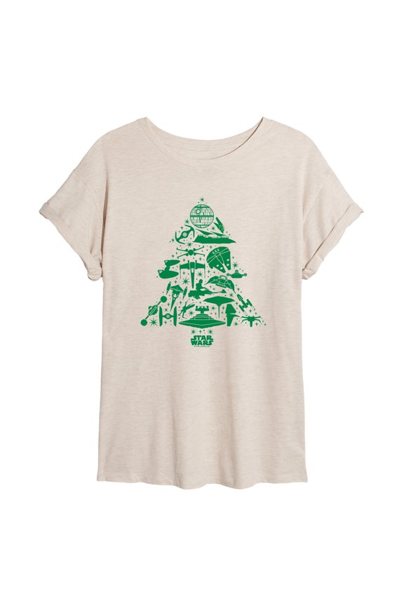 - Ship Tree - Juniors Oversized Graphic T-Shirt