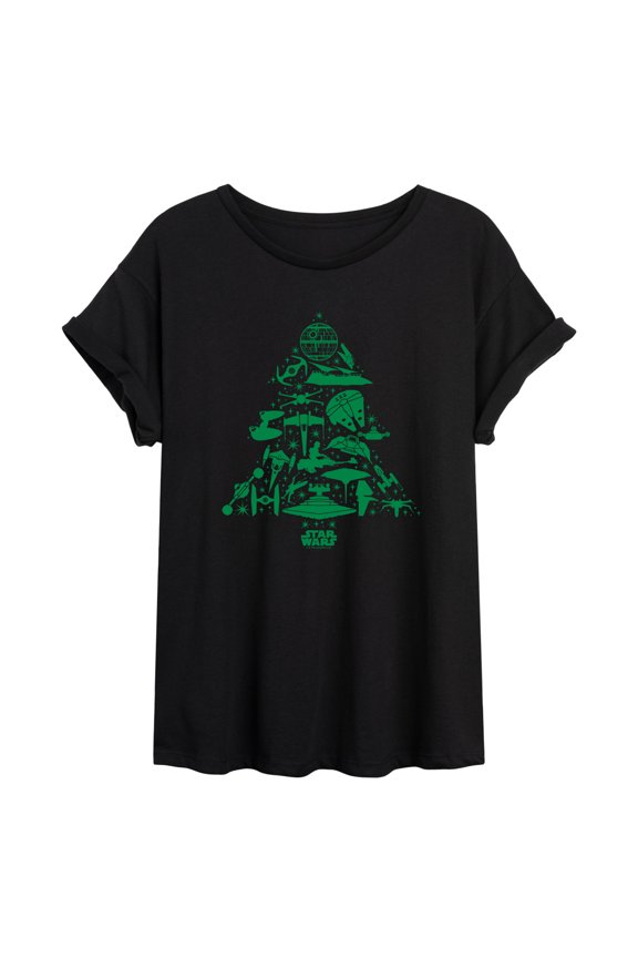 - Ship Tree - Juniors Oversized Graphic T-Shirt