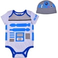 thumbnail image 1 of Star Wars Short Sleeve Onesie with Cap, R2D2 Droid Baby Costume, Robot Romper Set, Size 9M White, 1 of 4