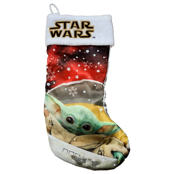 Star Wars Silk Screen Baby Yoda Mandalorian Plush Holiday Christmas Stocking