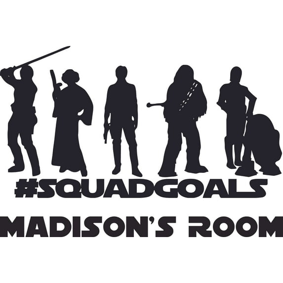 Star Wars Squad Goals Cartoon Character Customized Wall Decal - Custom Vinyl Wall Art - Personalized Name - Baby Girls Boys Kids Bedroom Decal Room Wall Art Sticker Decoration Size (20x18 inch)