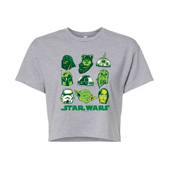 Star Wars - St. Patrick's Day Green Grid - Juniors Cropped Graphic T-Shirt