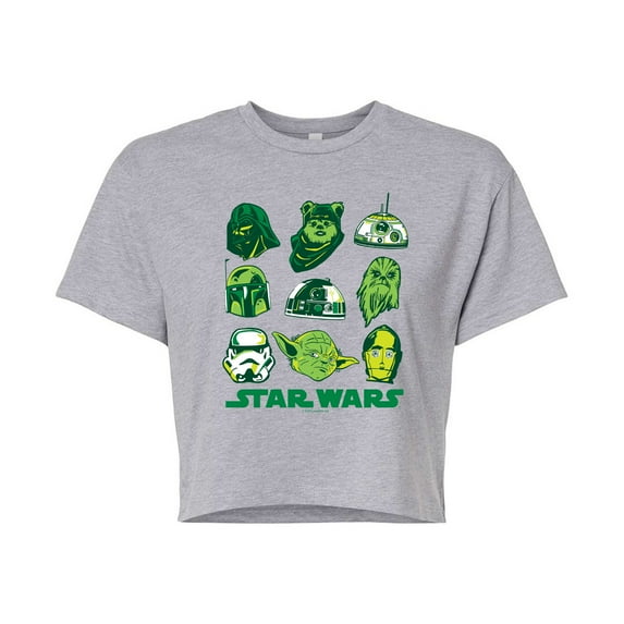 Star Wars - St. Patrick's Day Green Grid - Juniors Cropped Graphic T-Shirt