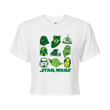Star Wars - St. Patrick's Day Green Grid - Juniors Cropped Graphic T-Shirt