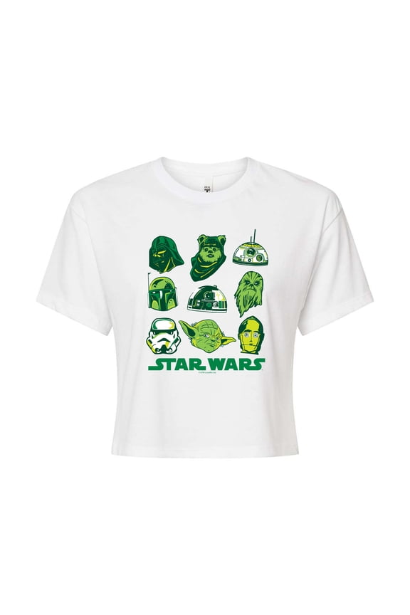 - St. Patrick's Day Green Grid - Juniors Cropped Graphic T-Shirt