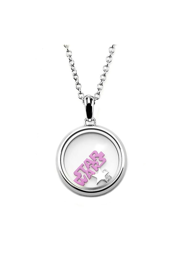 Stainless Steel Pink Glitter Logo Beads Pendant with 18" Chain
