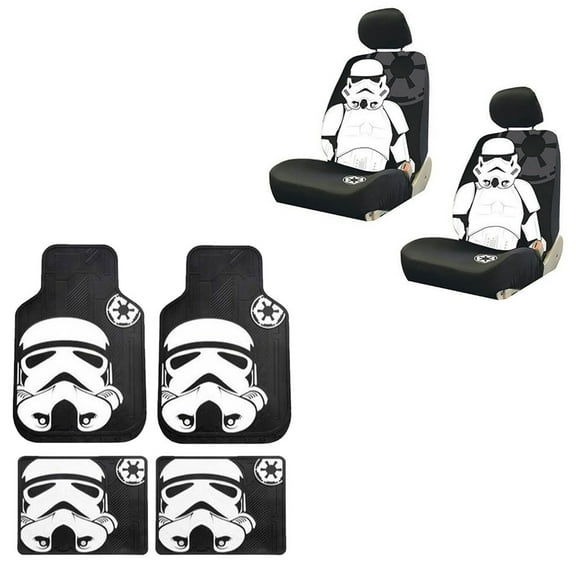 Star Wars Storm Trooper 2 Front Vinyl Floor Mats And 2 Rear Vinyl Floor Mats With 2 Seat Covers Plus Wheel Cover