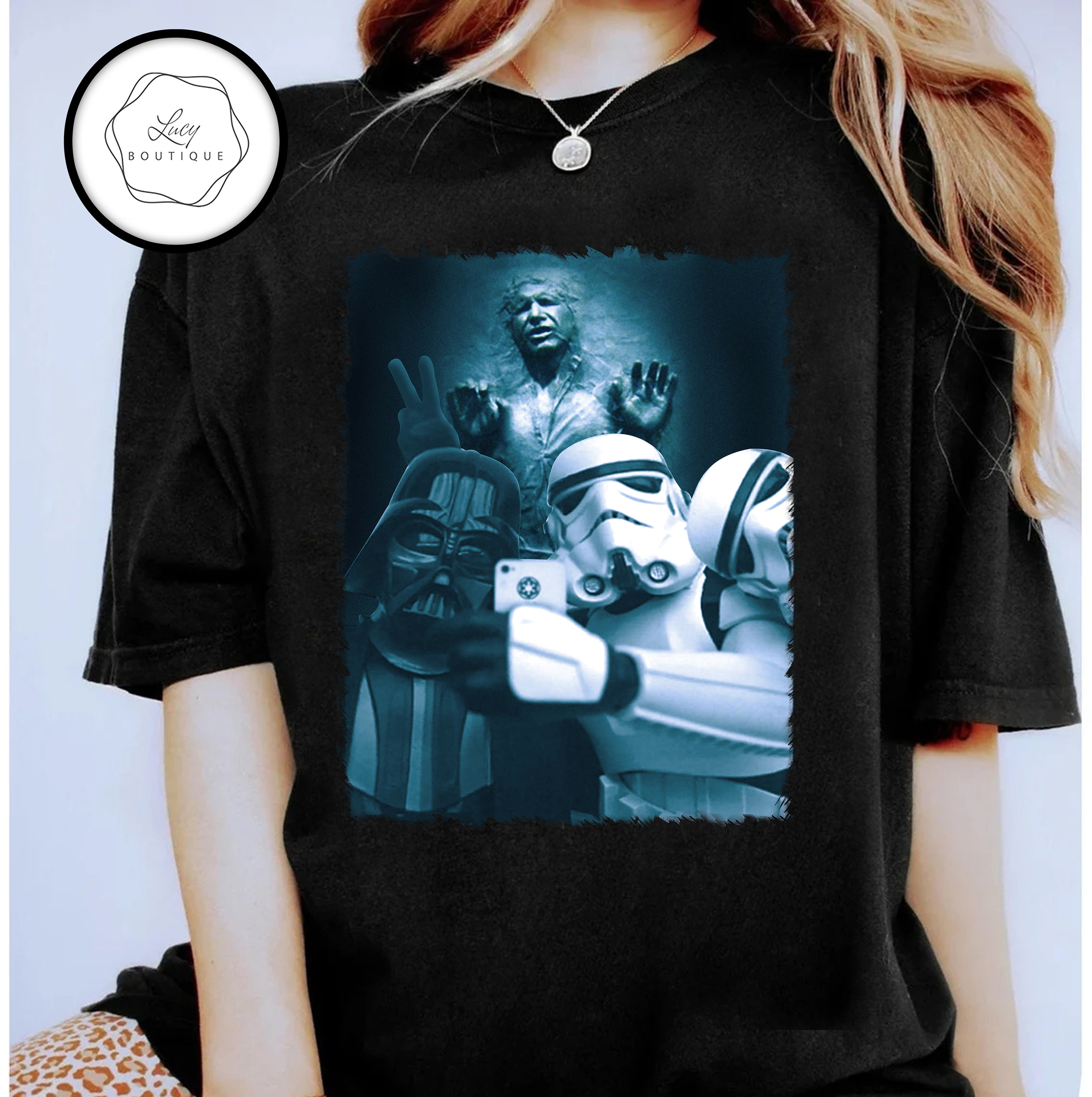 Star Wars Storm Trooper Darth Vader Selfie Shirt Han Solo Frozen in Carbonite T shirt Darth Vader Selfie Shirt Galaxy s Edge Shirt Walmart