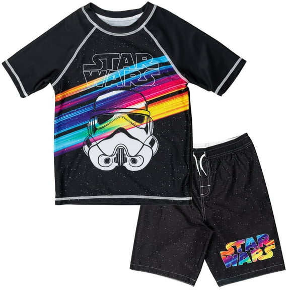 Star Wars Stormtrooper Big Boys Rash Guard and Swim Trunks Outfit Set Little Kid to Big Kid