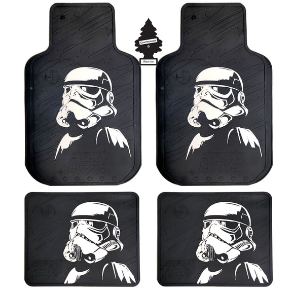 Star Wars Stormtrooper Car Floor Mats, Black and White, Heavy Duty Rubber, Front, Rear and Air Freshener Bundle Set