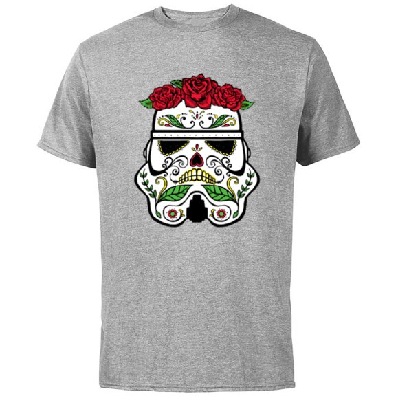 Star Wars Stormtrooper Roses Sugar Skull - Short Sleeve Cotton T-Shirt for Adults - Customized-Athletic Heather