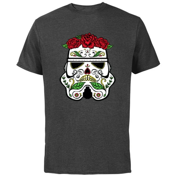 Star Wars Stormtrooper Roses Sugar Skull - Short Sleeve Cotton T-Shirt for Adults - Customized-Charcoal Heather