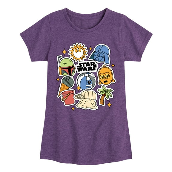 Star Wars - Summer Stickers - Toddler And Youth Girls Fitted Short Sleeve Tee