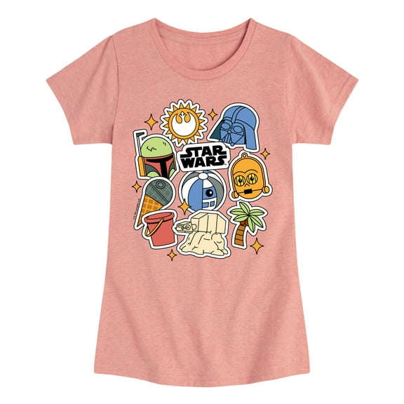 Star Wars - Summer Stickers - Toddler And Youth Girls Fitted Short Sleeve Tee
