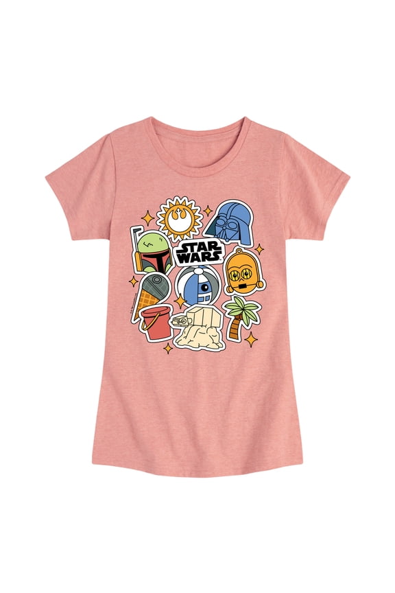 - Summer Stickers - Toddler And Youth Girls Fitted Short Sleeve Tee