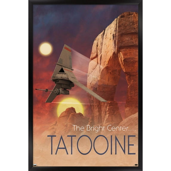 Star Wars: Tatooine - Visit Tatooine by Russell Walks 23 Wall Poster, 22.375" x 34" Framed