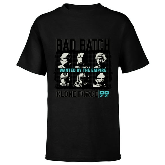 Star Wars The Bad Batch Clone Force 99 Wanted by the Empire - Short Sleeve T-Shirt for Kids - Customized-Black