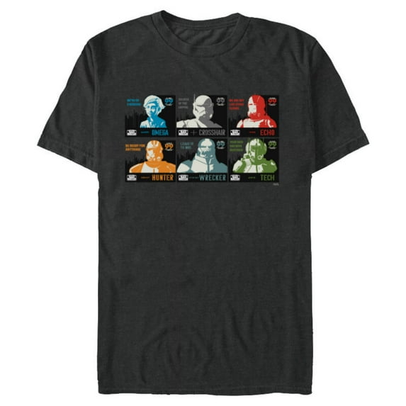 Star Wars The Bad Batch Faces Names and Quotes - Short Sleeve Blended T-Shirt for Adults - Customized-Dark Heather