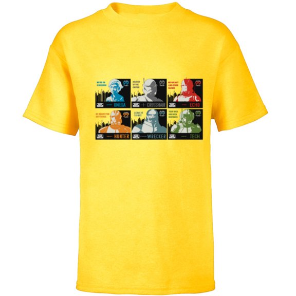 Star Wars The Bad Batch Faces Names and Quotes - Short Sleeve T-Shirt for Kids - Customized-Yellow