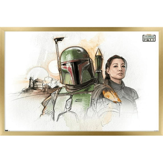 Star Wars: The Book of Boba Fett - Boba and Fennec Shand Illustrated Wall Poster, 22.375" x 34", Framed