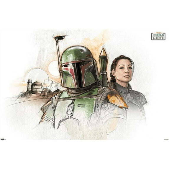 Star Wars: The Book of Boba Fett - Boba and Fennec Shand Illustrated Wall Poster, 22.375" x 34"