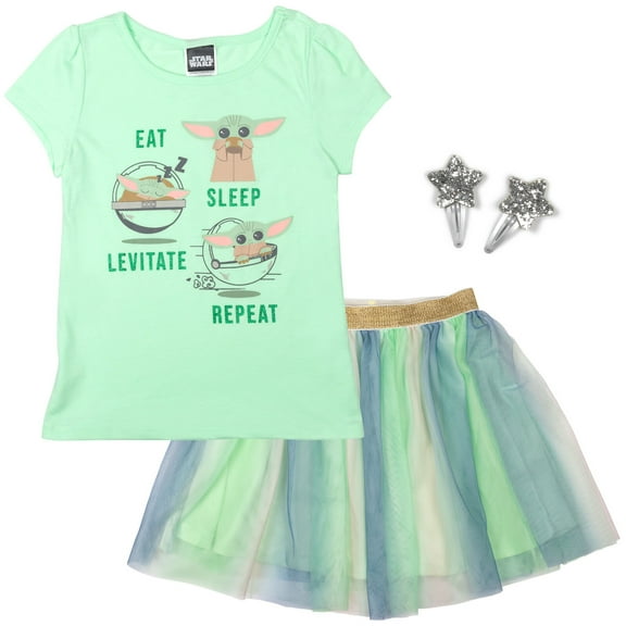 Star Wars The Child Big Girls T-Shirt and Tulle Skirt 4 Piece Outfit Set Toddler to Big Kid