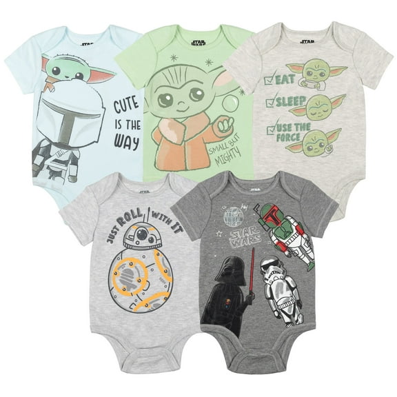 Star Wars The Child Darth Vader Stormtrooper Newborn Baby Boys 5 Pack Bodysuits Multicolor 0-3 Months