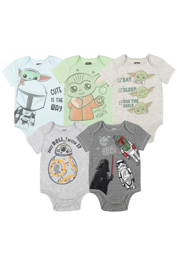 The Mandalorian Baby Boy or Girl 5-Pack Short Sleeve Bodysuits Grogu Blue Green