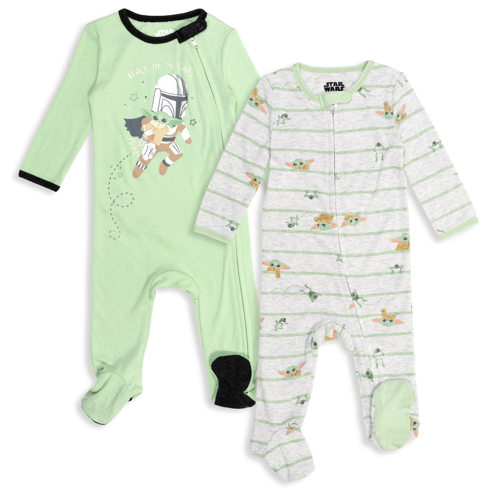 Star Wars The Child Infant Baby Boys 2 Pack Zip Up Sleep N' Plays Newborn to Infant