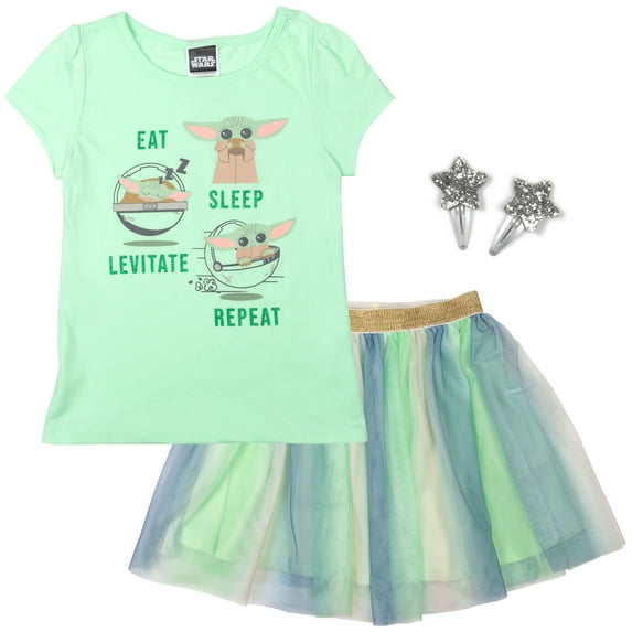 Star Wars The Child Little Girls T-Shirt and Tulle Skirt 4 Piece Outfit Set Toddler to Big Kid