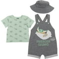 thumbnail image 1 of Star Wars The Child Newborn Baby Boys French Terry Short Overalls T-Shirt and Hat 3 Piece Outfit Set Newborn to Infant, 1 of 5