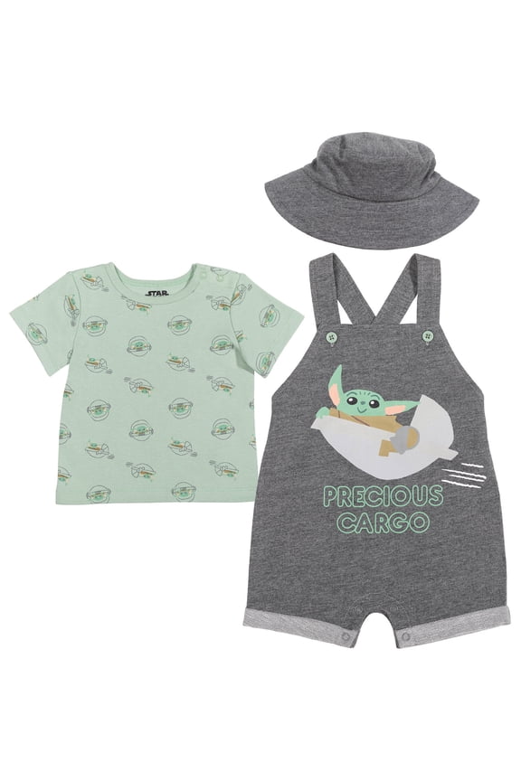 The Child Newborn Baby Boys French Terry Short Overalls T-Shirt and Hat 3 Piece Outfit Set Newborn to Infant