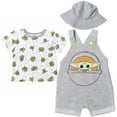 thumbnail image 1 of Star Wars The Child Newborn Baby Boys Short Overalls Graphic T-Shirt and Hat 3 Piece Outfit Set Light Gray 3-6 Months, 1 of 5