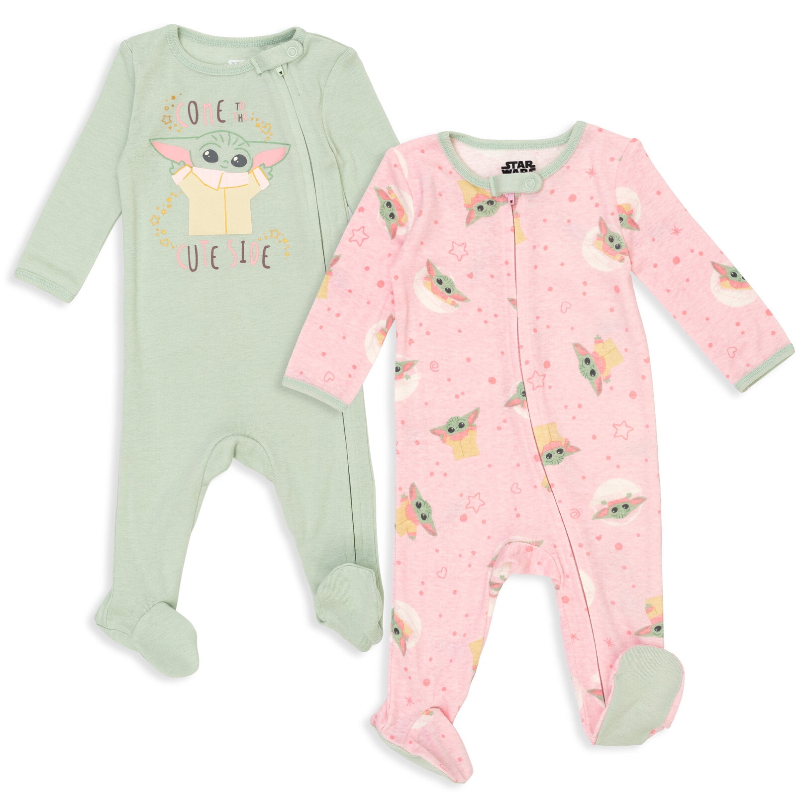Star Wars The Child Newborn Baby Girls Zip Up Sleep N' Plays, Pink, 2 Pack
