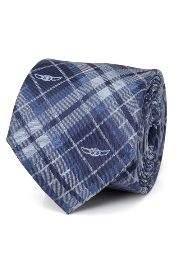 Grogu Blue Polyester Plaid Men's Tie
