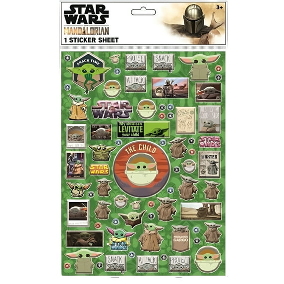Star Wars Mandalorian Baby Yoda Sticker Sheet with 50+ Puffy Stickers