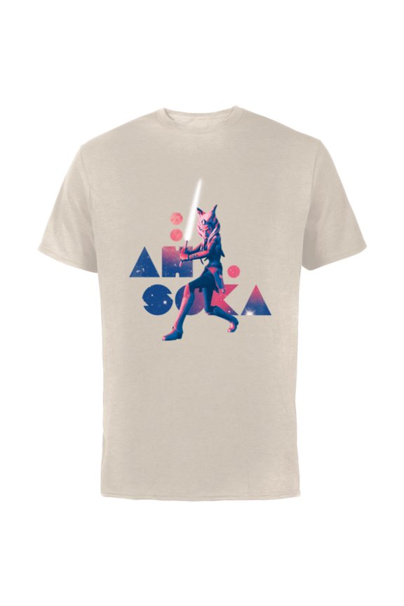 The Clone Wars Ahsoka Tano Pink Galaxy - Short Sleeve Cotton T-Shirt for Adults - Customized-Natural