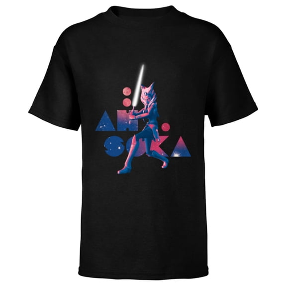 Star Wars The Clone Wars Ahsoka Tano Pink Galaxy - Short Sleeve T-Shirt for Kids - Customized-Black