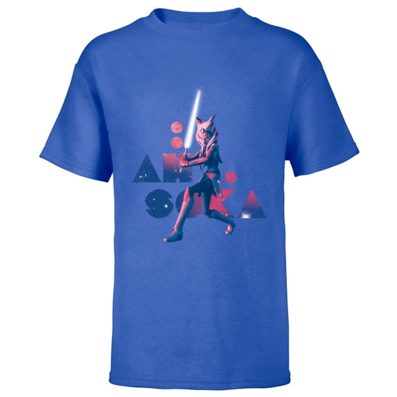 Star Wars The Clone Wars Ahsoka Tano Pink Galaxy - Short Sleeve T-Shirt for Kids - Customized-Royal