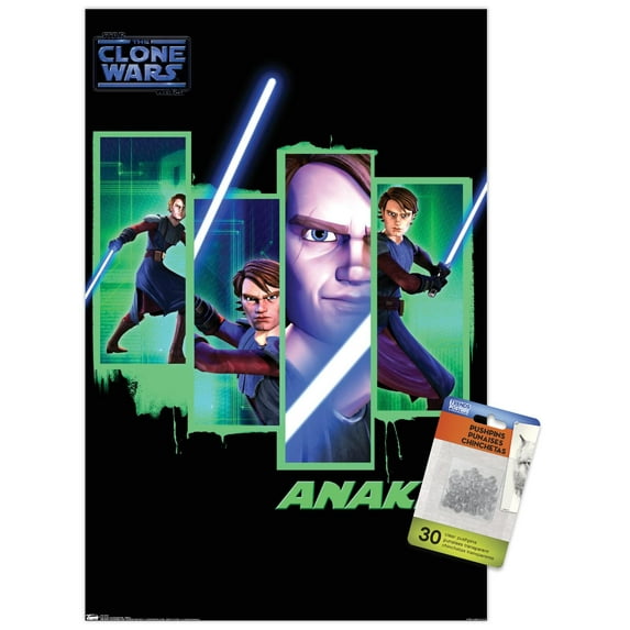 Star Wars: The Clone Wars - Anakin Wall Poster with Push Pins, 14.725" x 22.375"