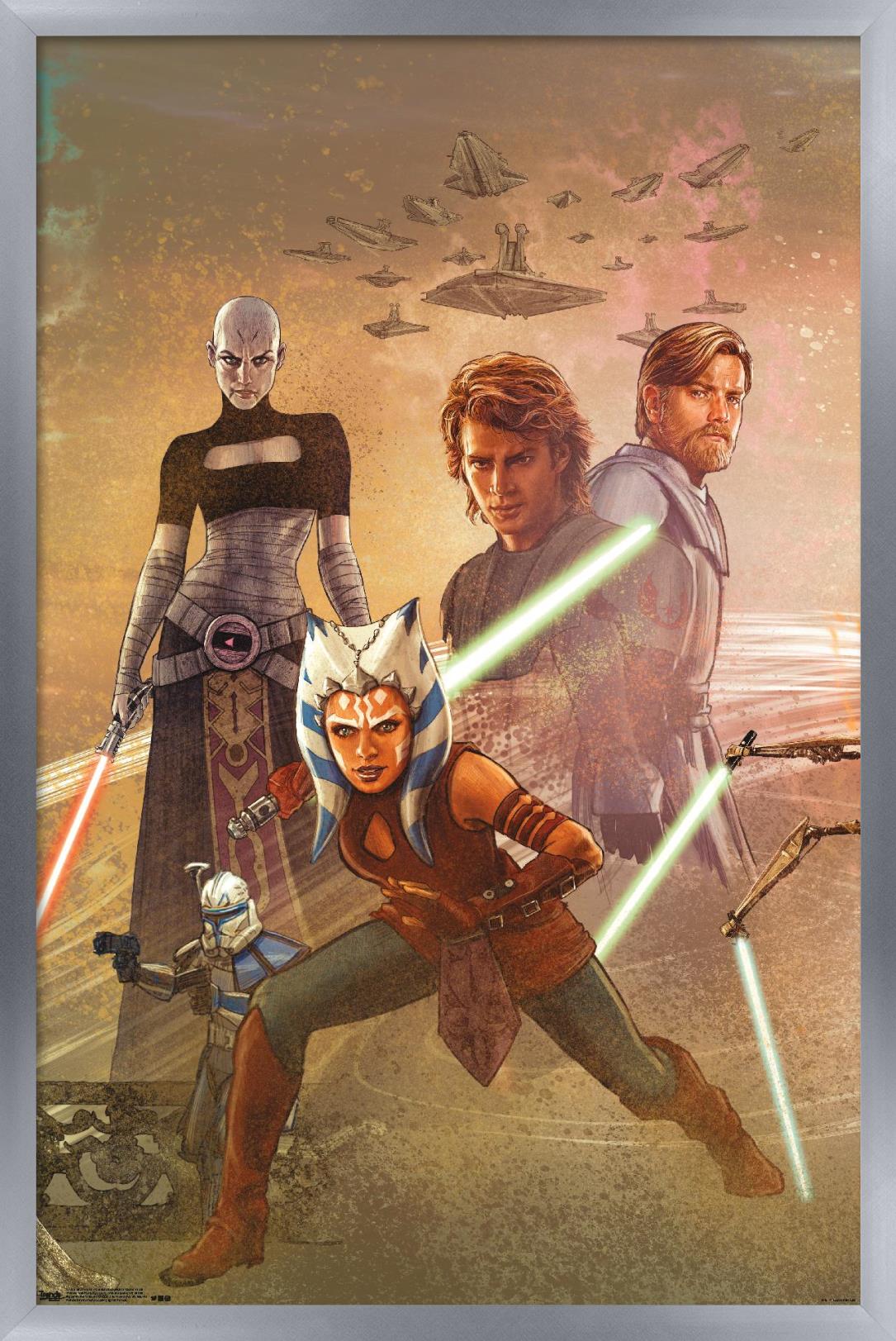 Star Wars: The Clone Wars - Celebration Mural Wall Poster, 22.375" x 34", Framed