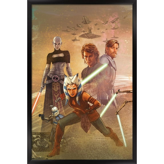 Star Wars: The Clone Wars - Celebration Mural Wall Poster, 22.375" x 34", Framed