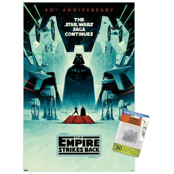 Star Wars: The Empire Strikes Back - 40Th Anniversary Wall Poster with Push Pins, 14.725" x 22.375"