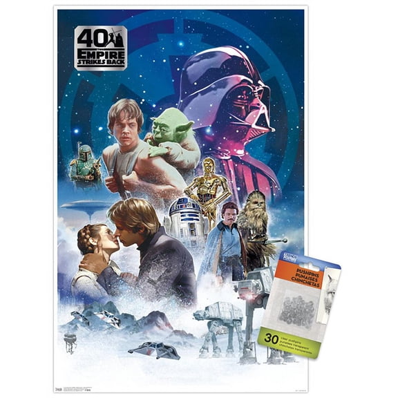 Star Wars: The Empire Strikes Back 40th - Classic Wall Poster with Push Pins, 14.725" x 22.375"