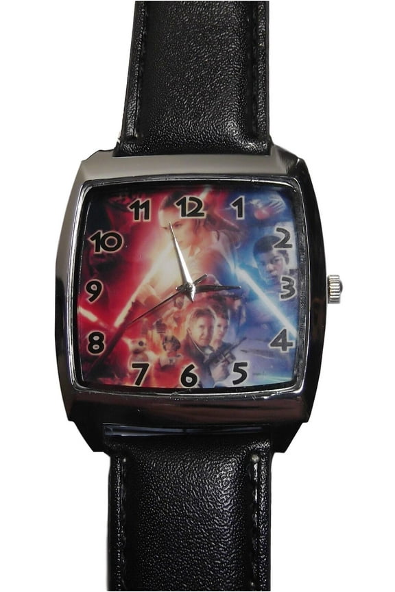 Star Wars The Force Awakens Cast Square Face Genuine Leather Band Wrist Watch