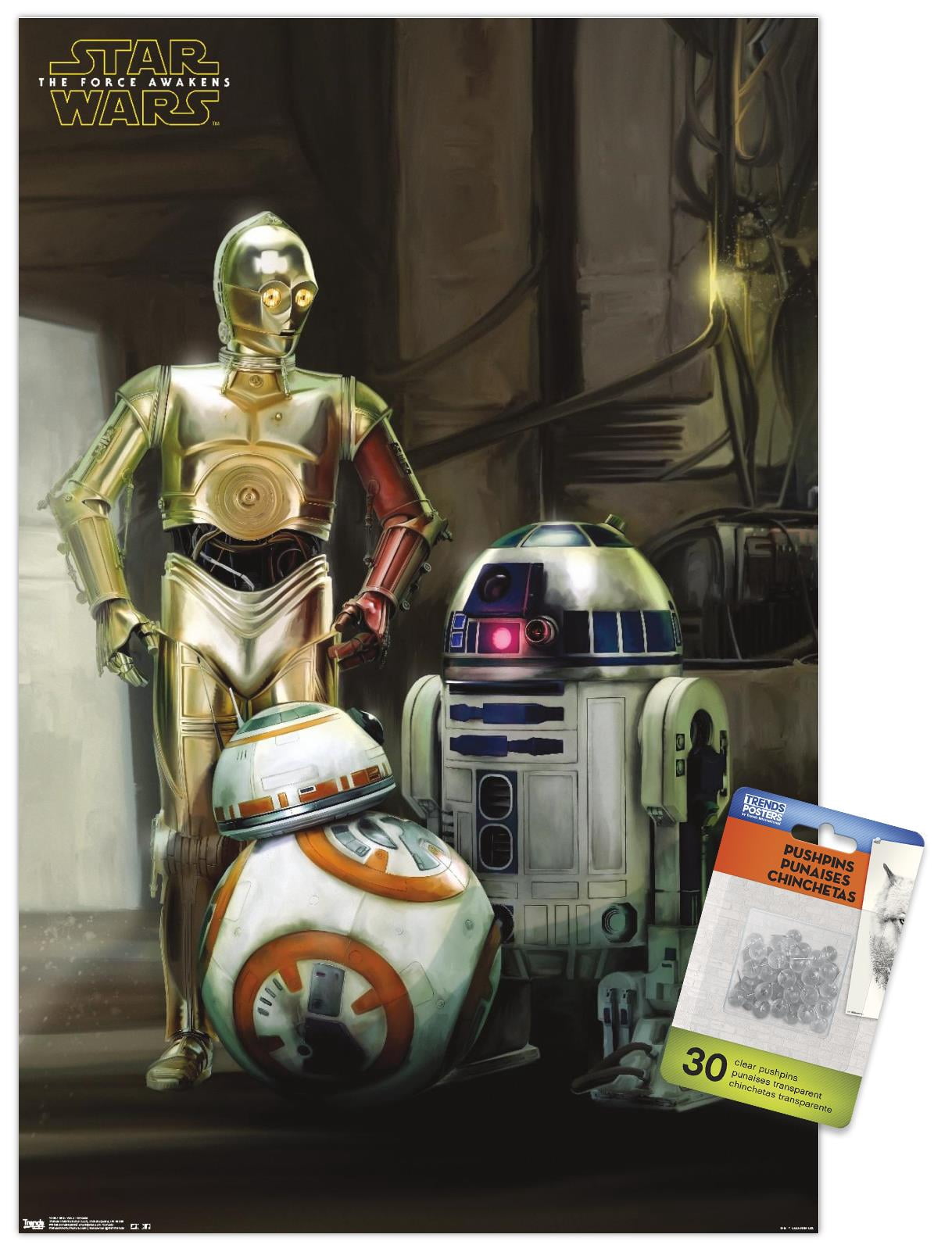 Star Wars: The Force Awakens - Droids Wall Poster with Push Pins, 14.725" x 22.375"