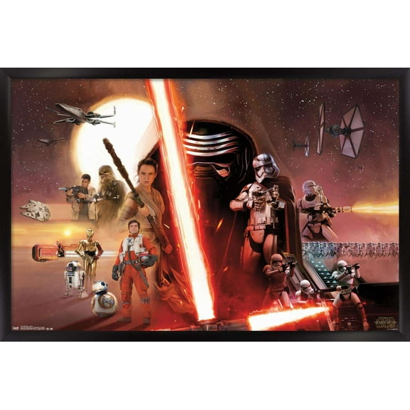 Star Wars: The Force Awakens - Group Wall Poster, 14.725" x 22.375", Framed