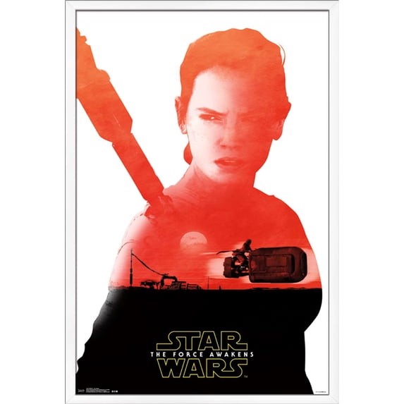 Star Wars: The Force Awakens - Rey Badge Wall Poster, 22.375" x 34", Framed